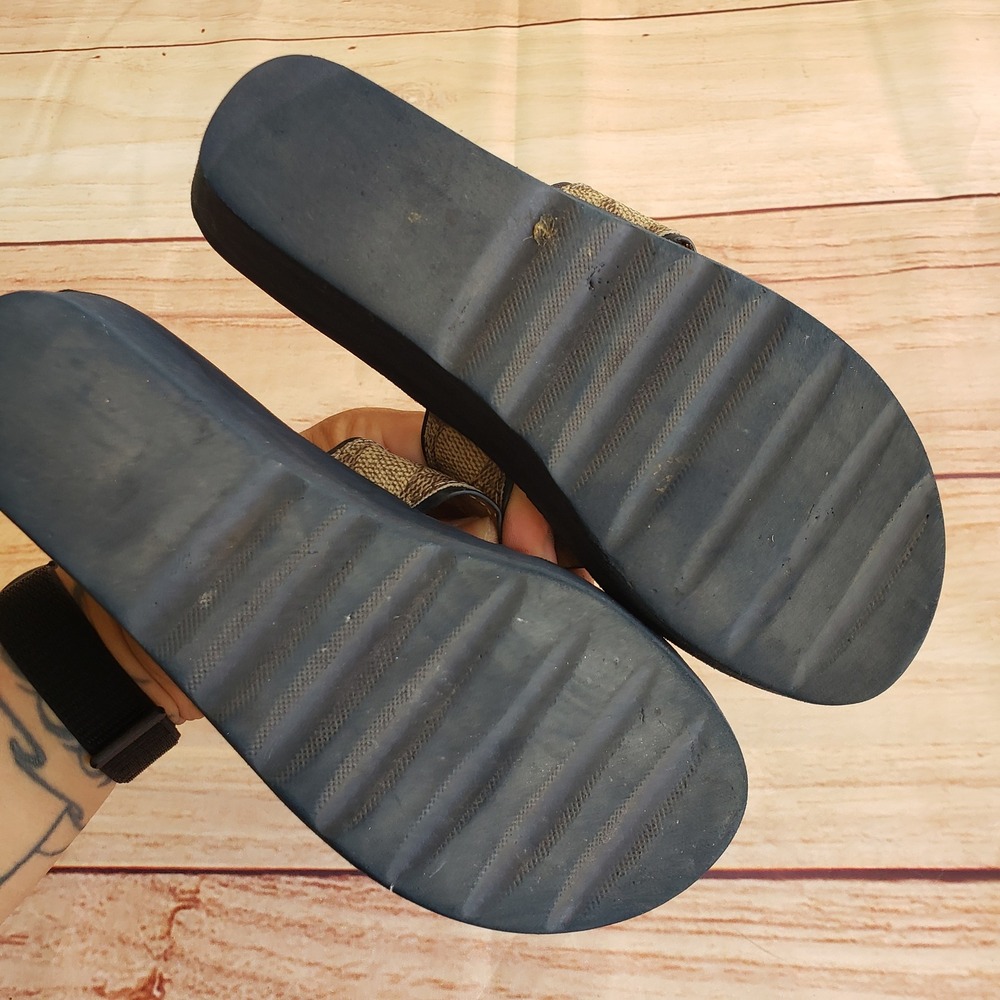 Coach Janice Wedge Flip Flops Womens 6B Signature Monogram Logo Platform Sandals - Picture 5 of 7